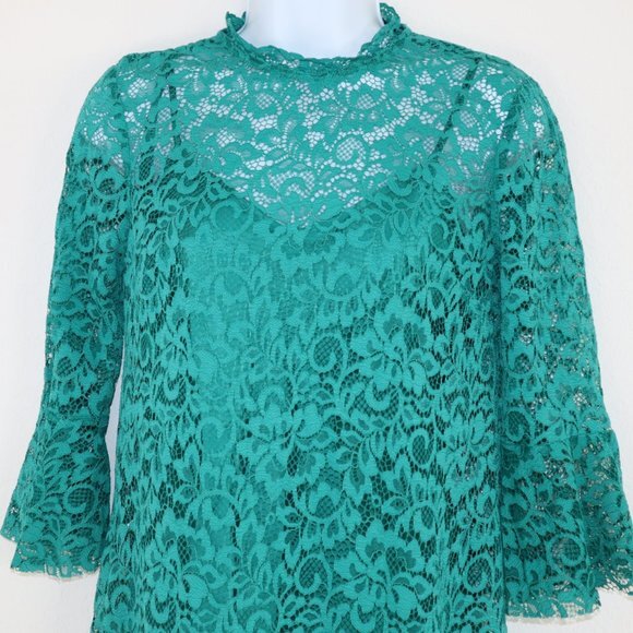 ZARA green lace flower Pattern lined dress XS - Picture 6 of 12